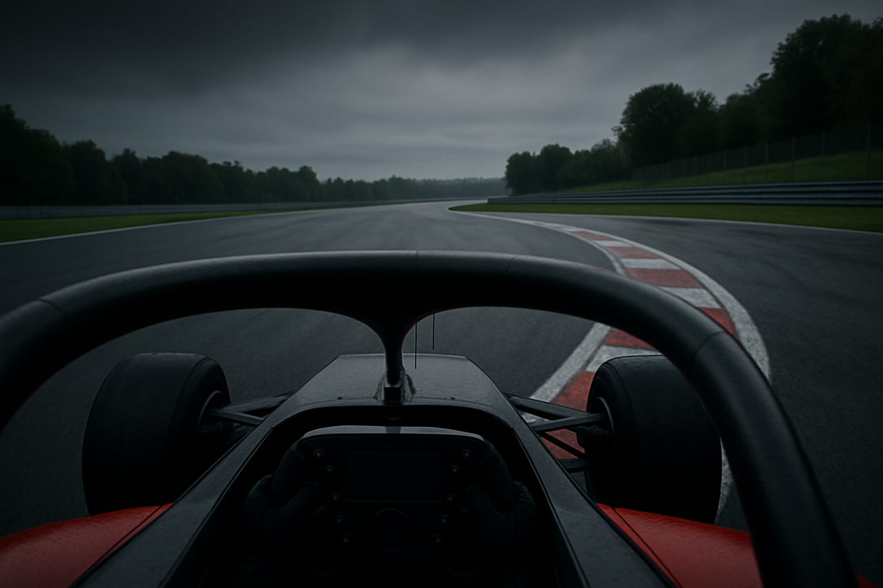 Cockpit view braking into a corner